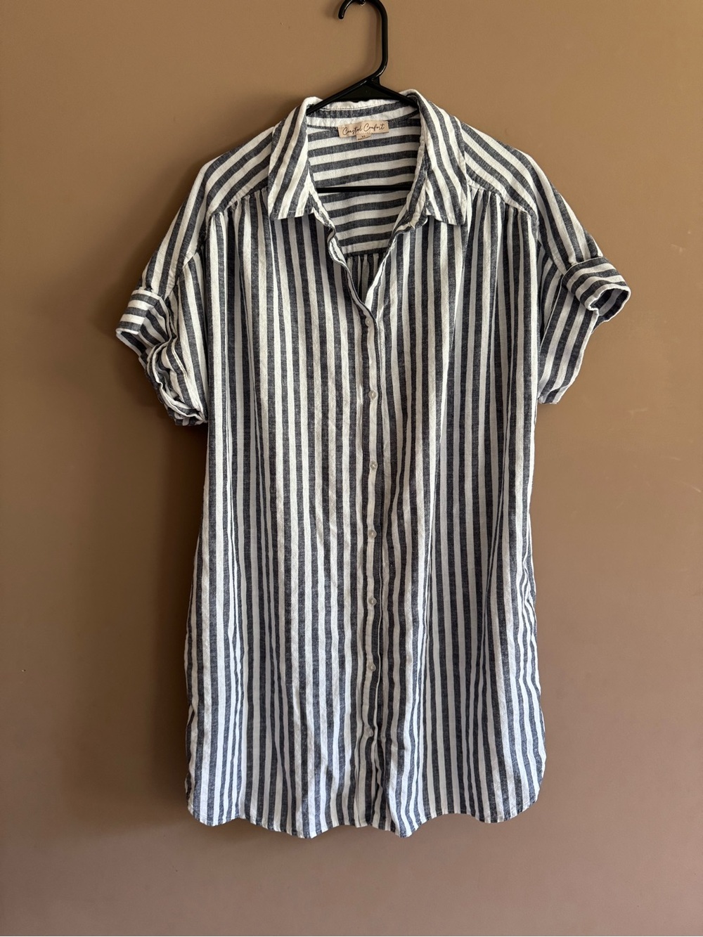 Coastal Comfort Striped Button-Up Shirt Dress